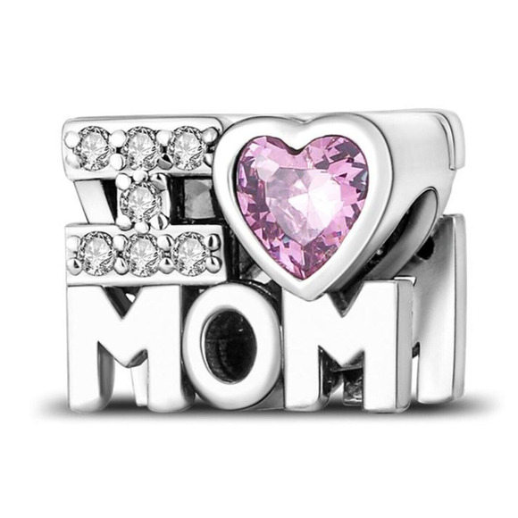 S925 Genuine Sterling Silver "I Love Mom" Charm Bracelet Bead, Gift For Mom - Picture 2 of 2
